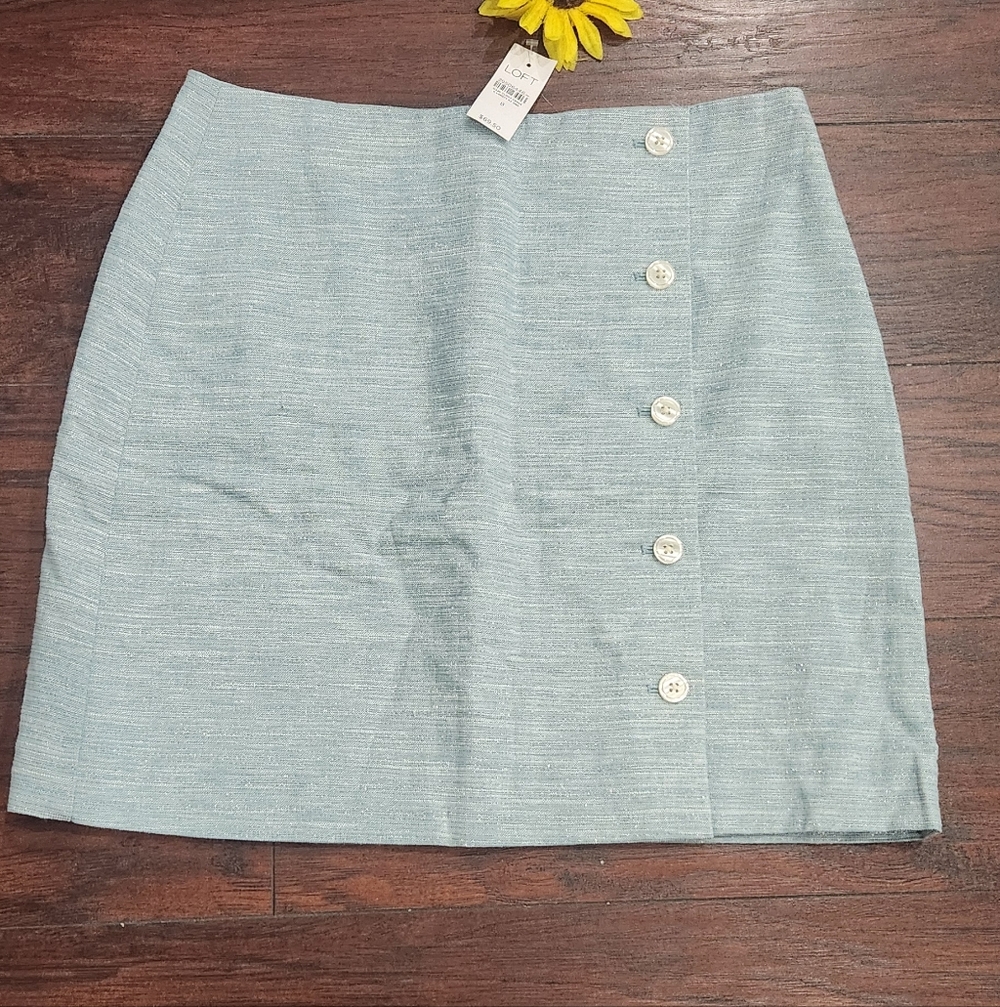 LOFT LINEN Light Blue Button-Front Skirt NEW!! - Picture 4 of 10